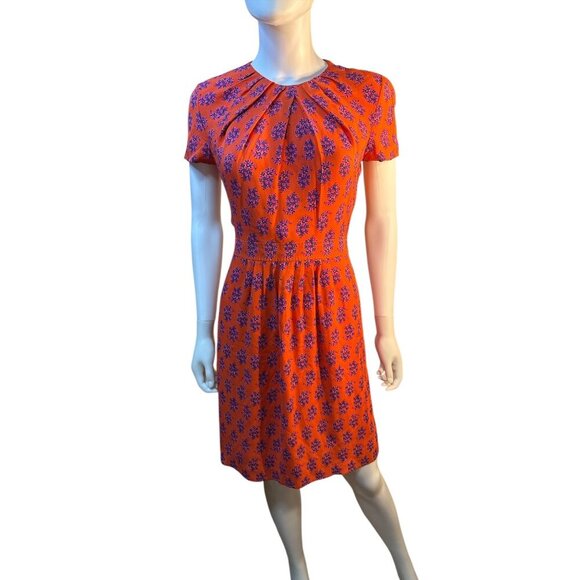 TORY BURCH 100% Silk Short Sleeve Mini Floral Orange Dress Size 0, EUC - Picture 1 of 8